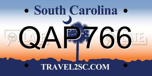 QAP766 South Carolina License Plate