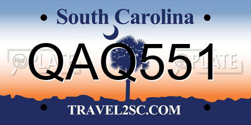 QAQ551 South Carolina License Plate