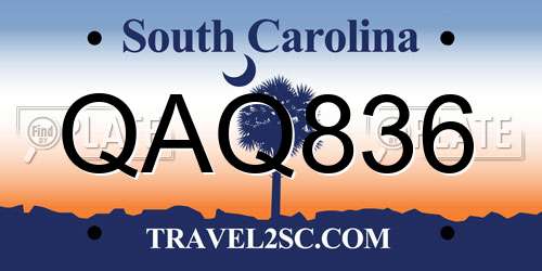 QAQ836 South Carolina License Plate