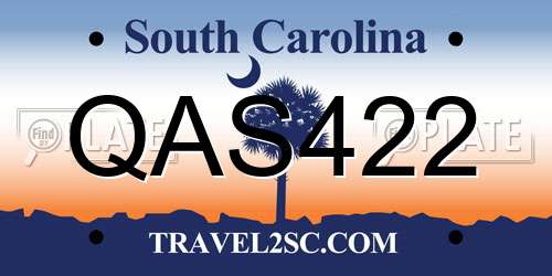 QAS422 South Carolina License Plate