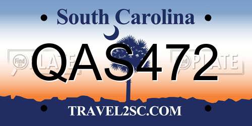 QAS472 South Carolina License Plate