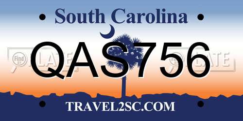 QAS756 South Carolina License Plate