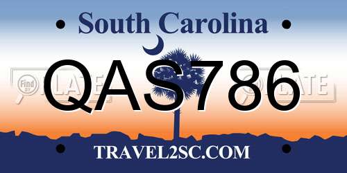 QAS786 South Carolina License Plate