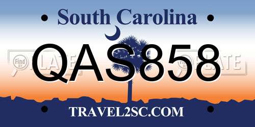QAS858 South Carolina License Plate