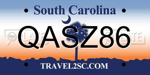 QASZ86 South Carolina License Plate