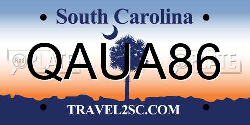 QAUA86 South Carolina License Plate