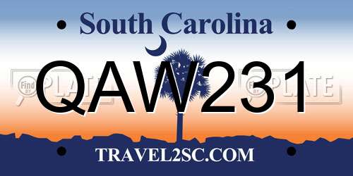 QAW231 South Carolina License Plate