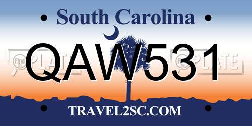 QAW531 South Carolina License Plate