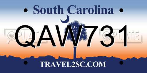 QAW731 South Carolina License Plate
