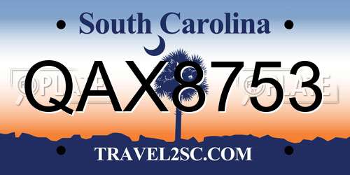 QAX8753 South Carolina License Plate