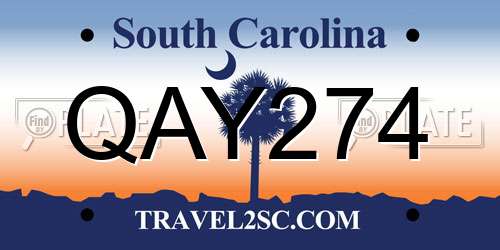 QAY274 South Carolina License Plate