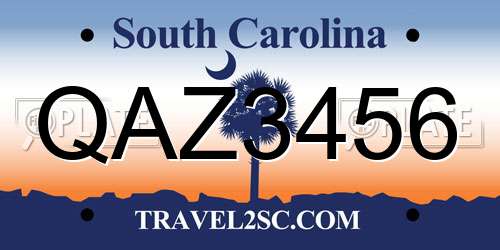 QAZ3456 South Carolina License Plate