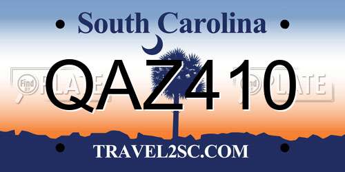 QAZ410 South Carolina License Plate