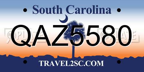 QAZ5580 South Carolina License Plate