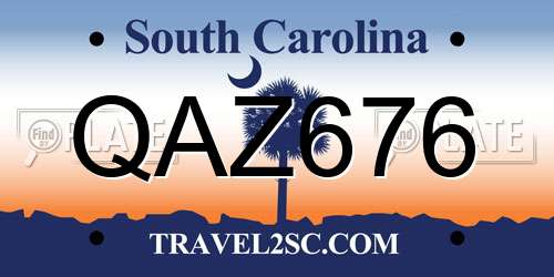 QAZ676 South Carolina License Plate