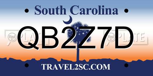 QB2Z7D South Carolina License Plate