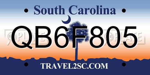 QB6F805 South Carolina License Plate