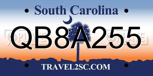 QB8A255 South Carolina License Plate