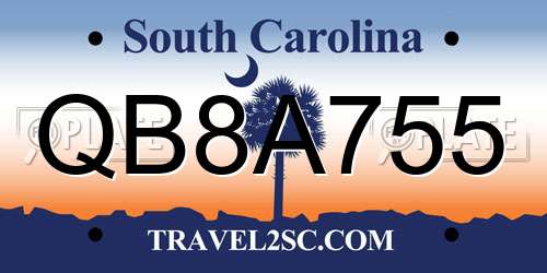 QB8A755 South Carolina License Plate