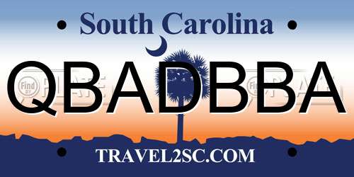 QBADBBA South Carolina License Plate