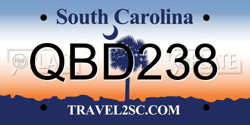 QBD238 South Carolina License Plate