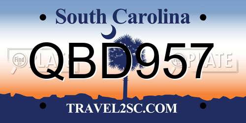 QBD957 South Carolina License Plate