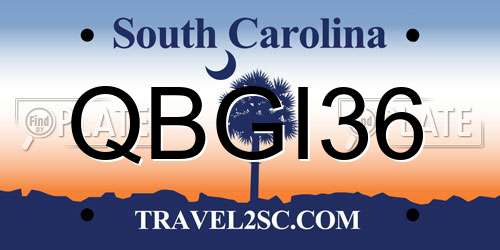 QBGI36 South Carolina License Plate