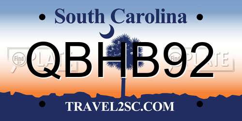 QBHB92 South Carolina License Plate