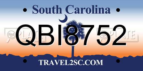 QBI8752 South Carolina License Plate