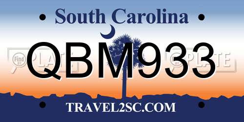 QBM933 South Carolina License Plate
