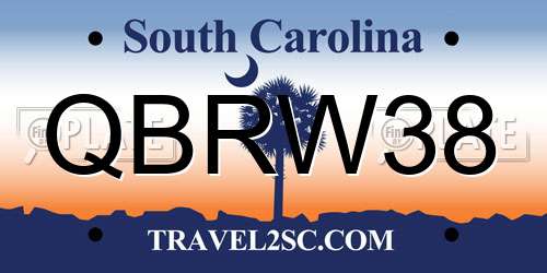 QBRW38 South Carolina License Plate