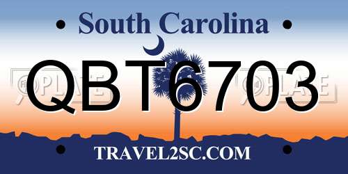 QBT6703 South Carolina License Plate