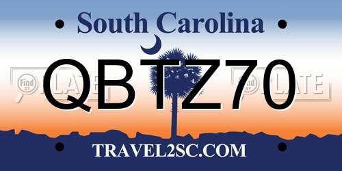QBTZ70 South Carolina License Plate