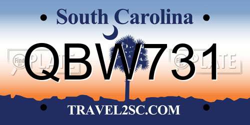 QBW731 South Carolina License Plate