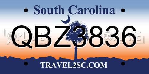 QBZ3836 South Carolina License Plate