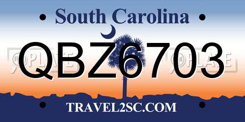 QBZ6703 South Carolina License Plate