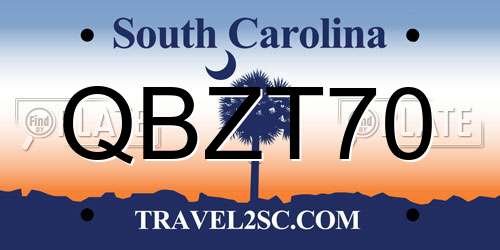 QBZT70 South Carolina License Plate