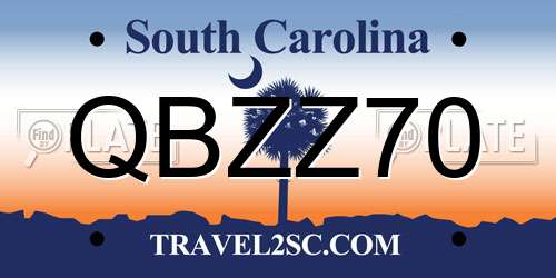QBZZ70 South Carolina License Plate
