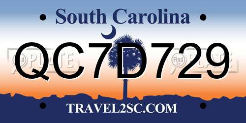 QC7D729 South Carolina License Plate