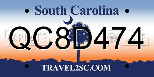 QC8D474 South Carolina License Plate