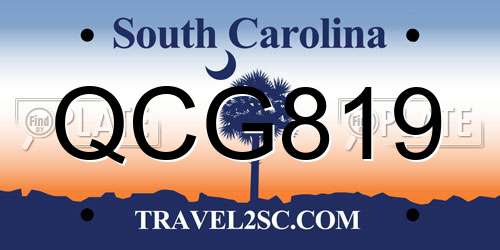 QCG819 South Carolina License Plate