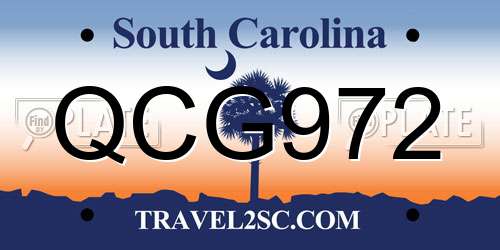 QCG972 South Carolina License Plate