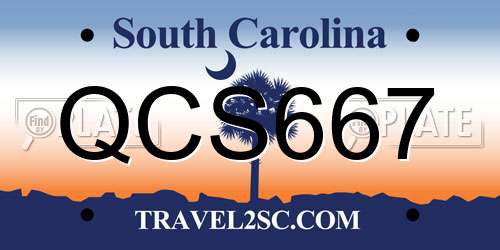 QCS667 South Carolina License Plate