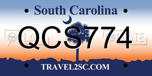 QCS774 South Carolina License Plate