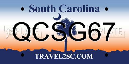 QCSG67 South Carolina License Plate