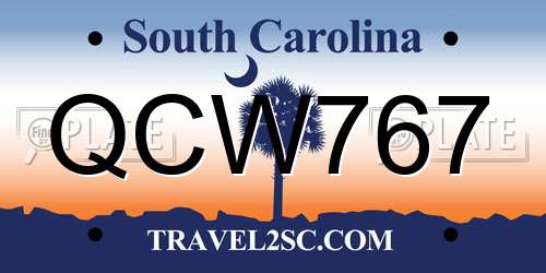 QCW767 South Carolina License Plate