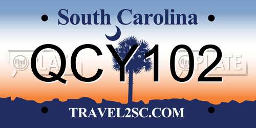 QCY102 South Carolina License Plate