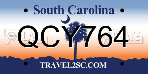 QCY764 South Carolina License Plate