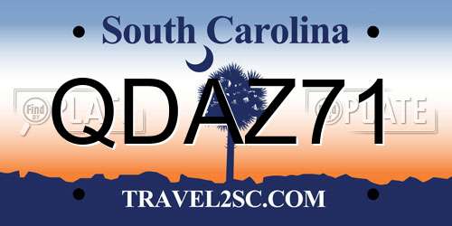 QDAZ71 South Carolina License Plate