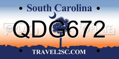 QDG672 South Carolina License Plate